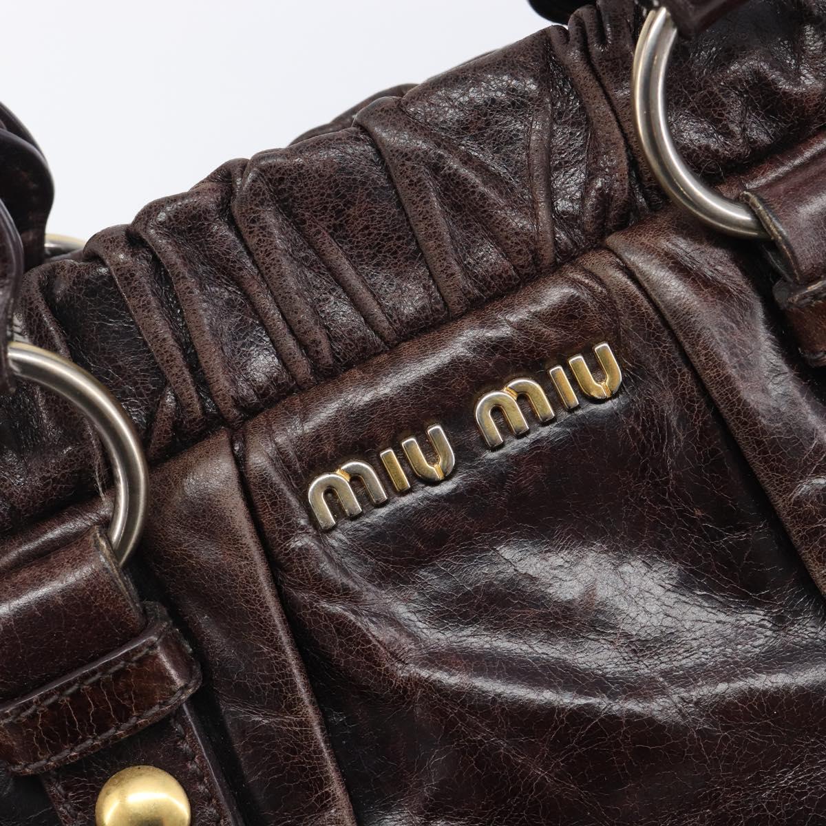 Miu Miu Hand Bag Leather 2way Brown Gold Auth 167887M