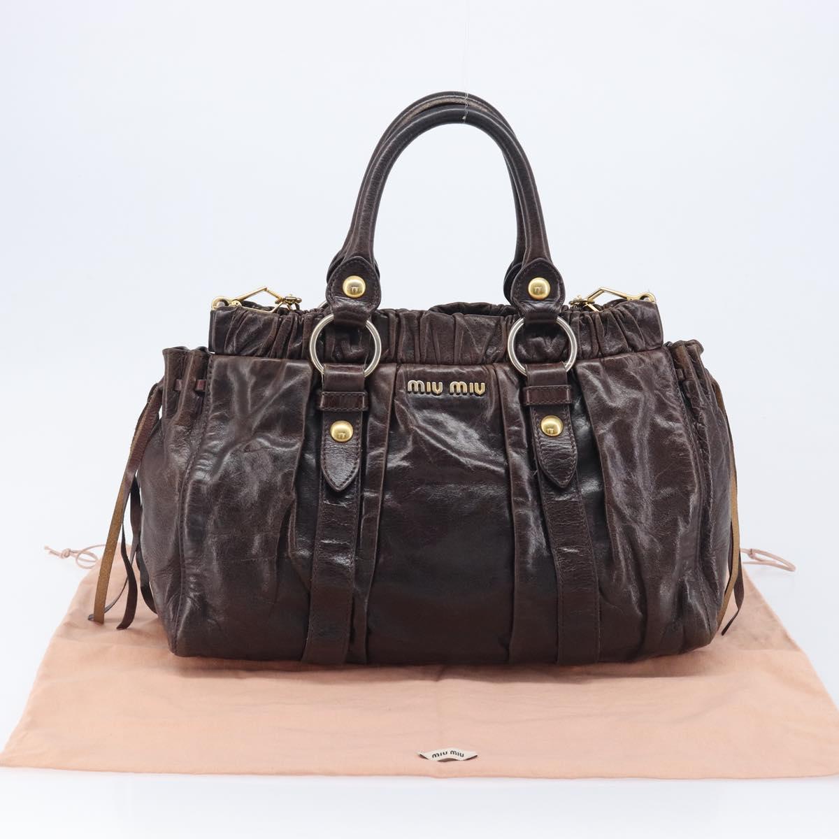 Miu Miu Hand Bag Leather 2way Brown Gold Auth 167887M