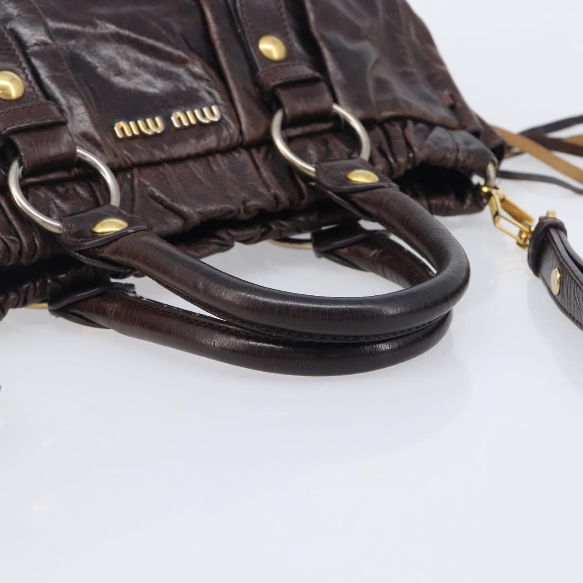Miu Miu Hand Bag Leather 2way Brown Gold Auth 167887M