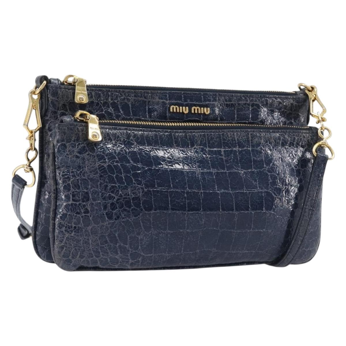Miu Miu Shoulder Bag Leather Blue Gold Auth 167888A