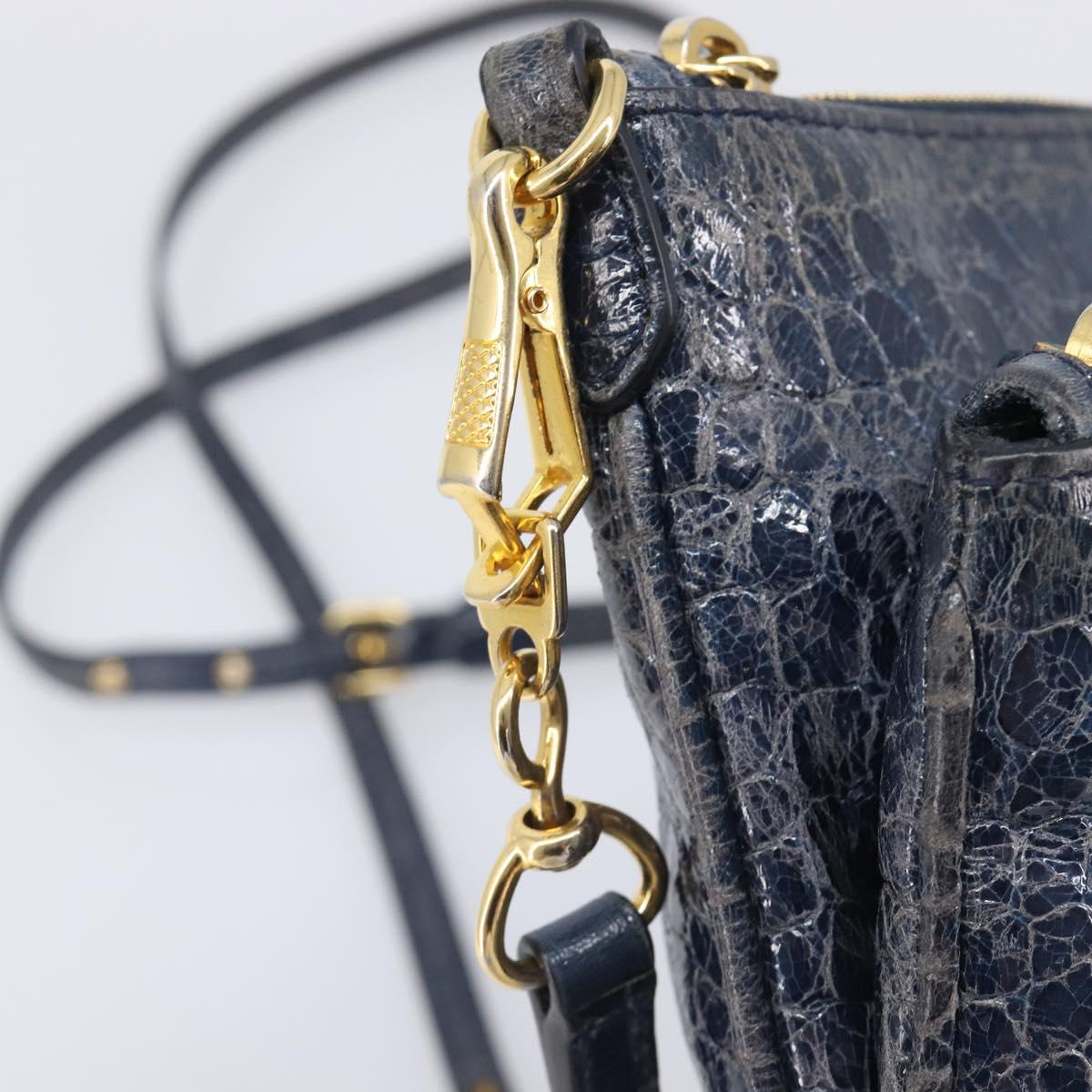 Miu Miu Shoulder Bag Leather Blue Gold Auth 167888A