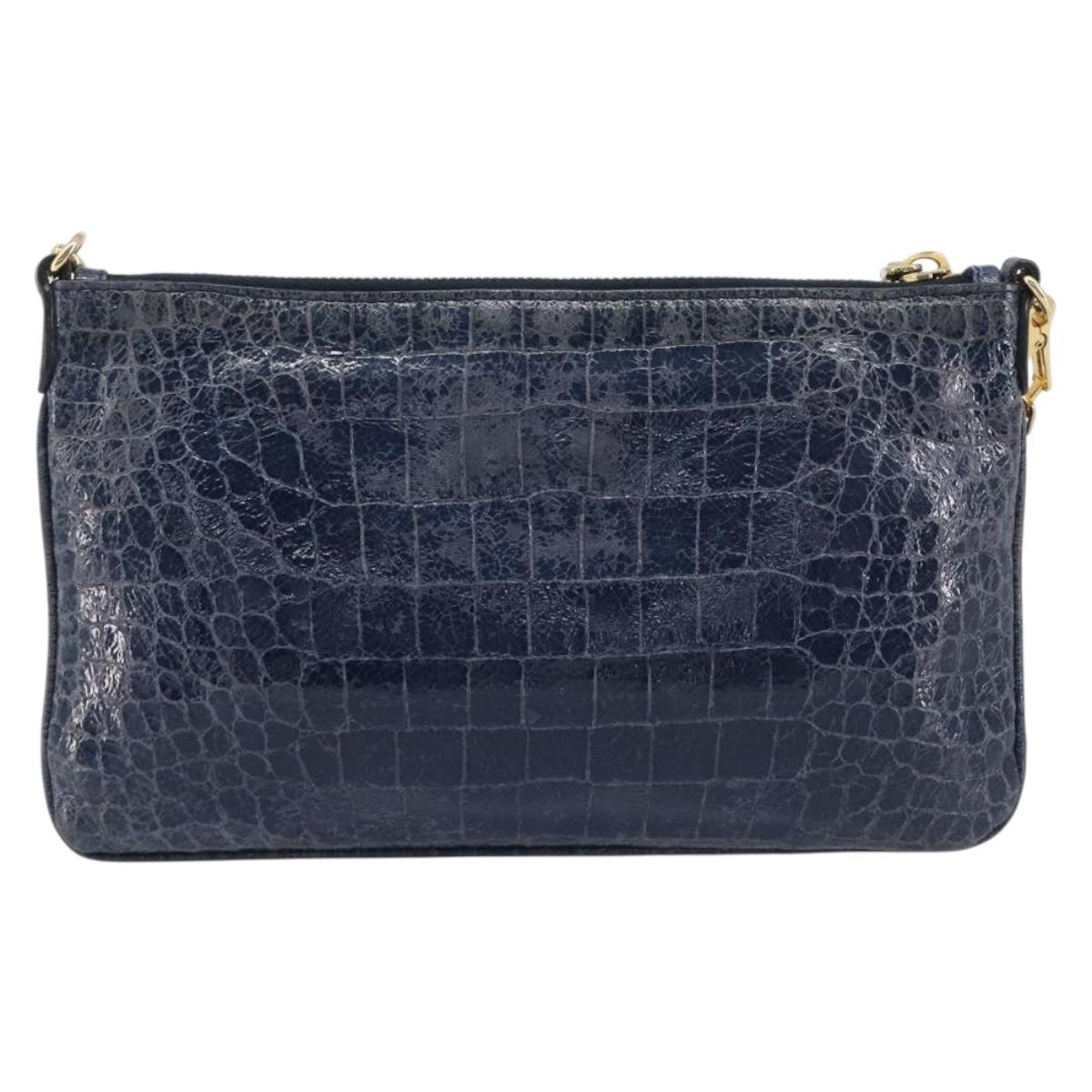 Miu Miu Shoulder Bag Leather Blue Gold Auth 167888A