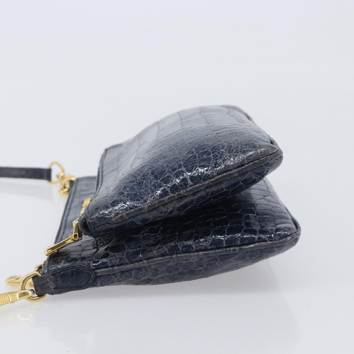Miu Miu Shoulder Bag Leather Blue Gold Auth 167888A