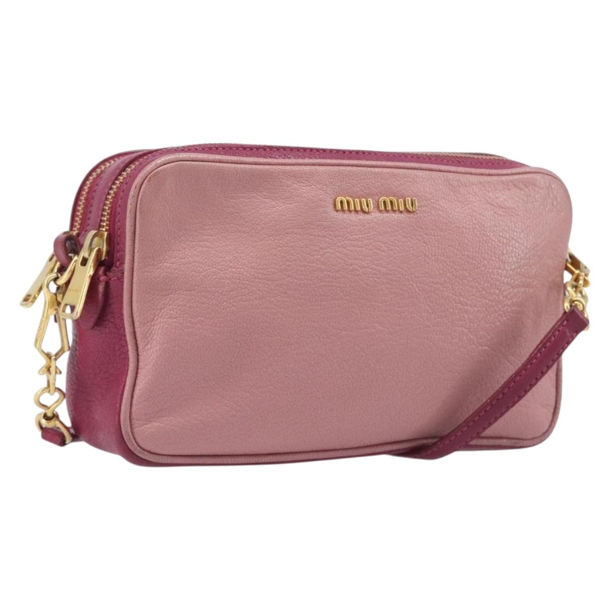 Miu Miu Shoulder Bag Leather Pink Gold Auth 167891A