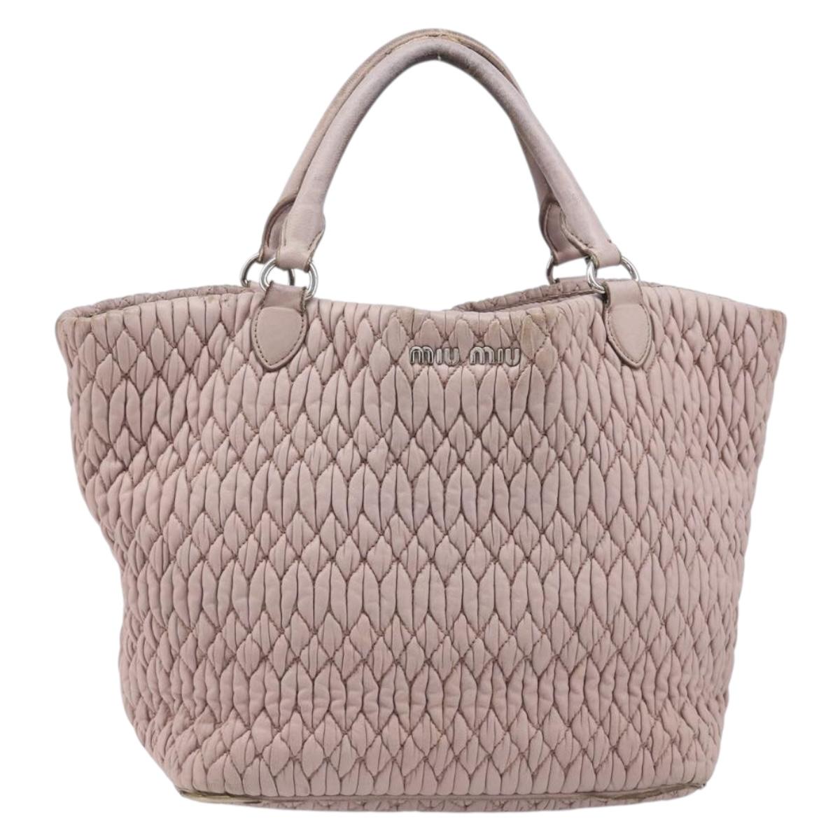 Miu Miu Matelasse Hand Bag Leather Pink Silver Auth 167892
