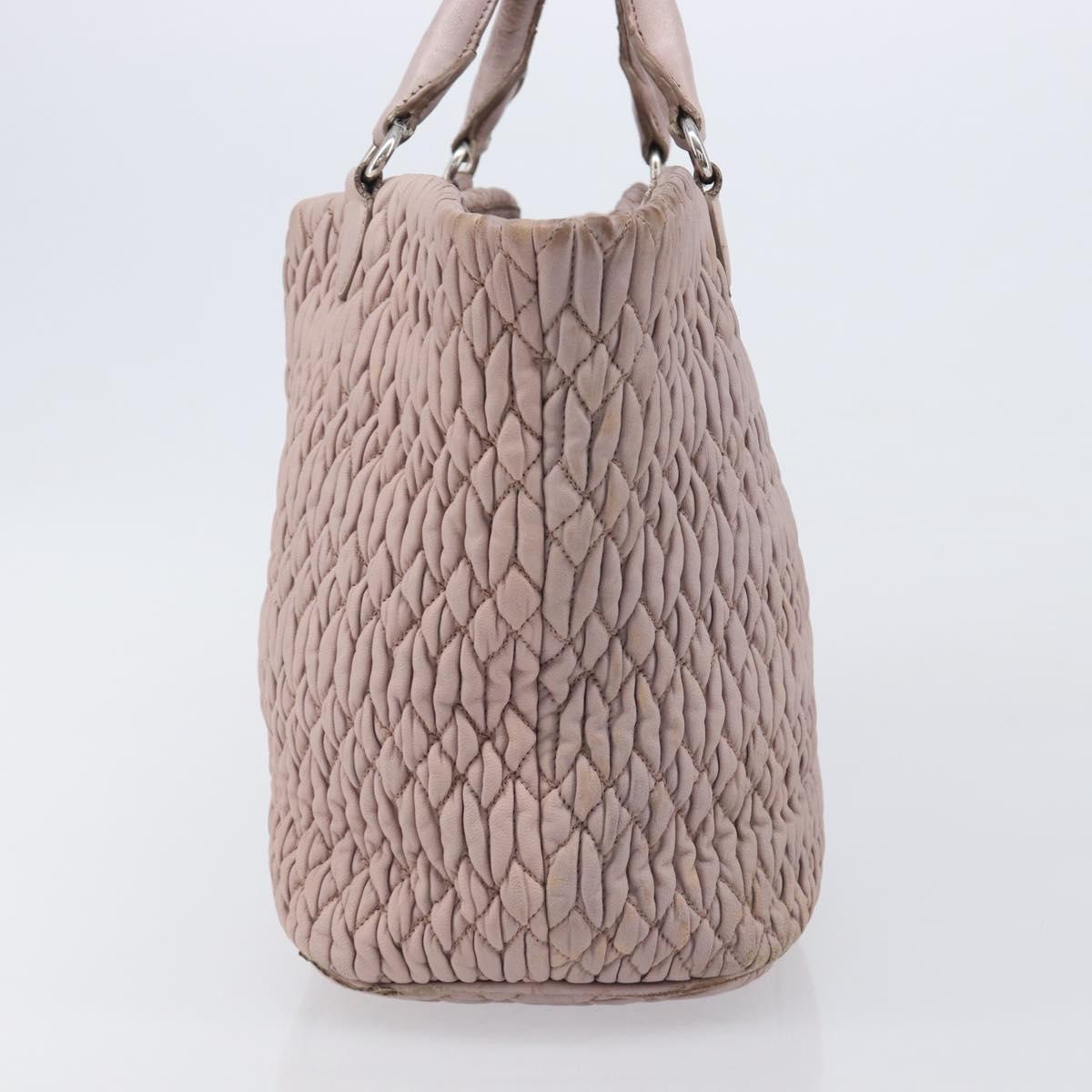 Miu Miu Matelasse Hand Bag Leather Pink Silver Auth 167892
