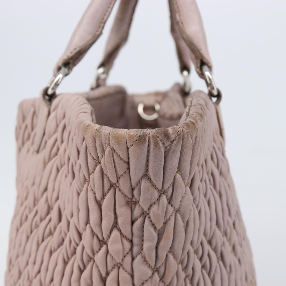Miu Miu Matelasse Hand Bag Leather Pink Silver Auth 167892