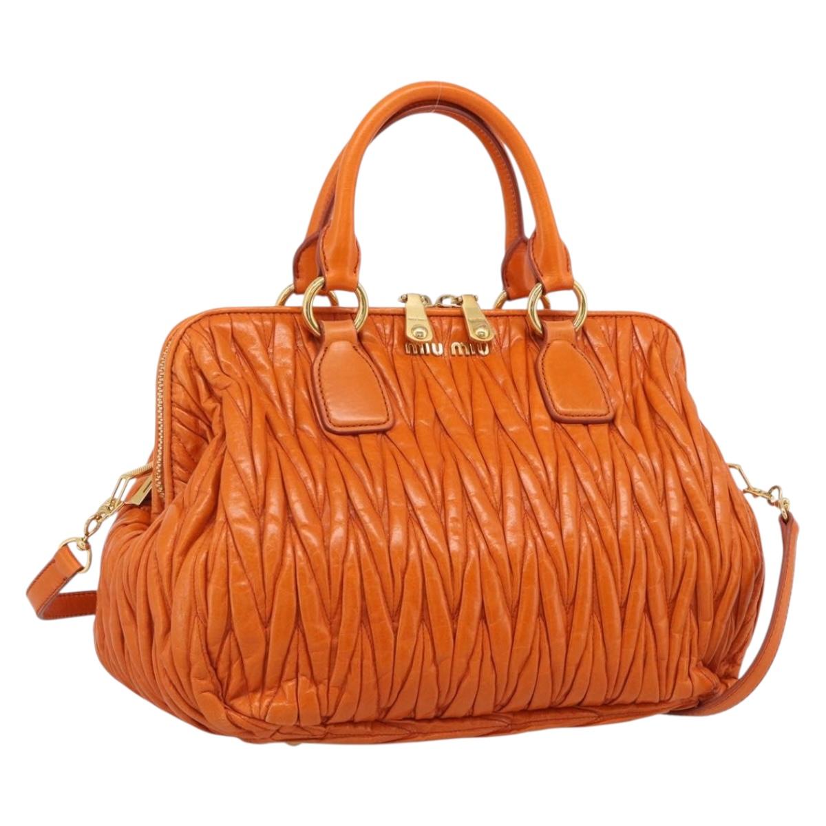 Miu Miu Matelasse Hand Bag Leather 2way Orange Gold Auth 167896A