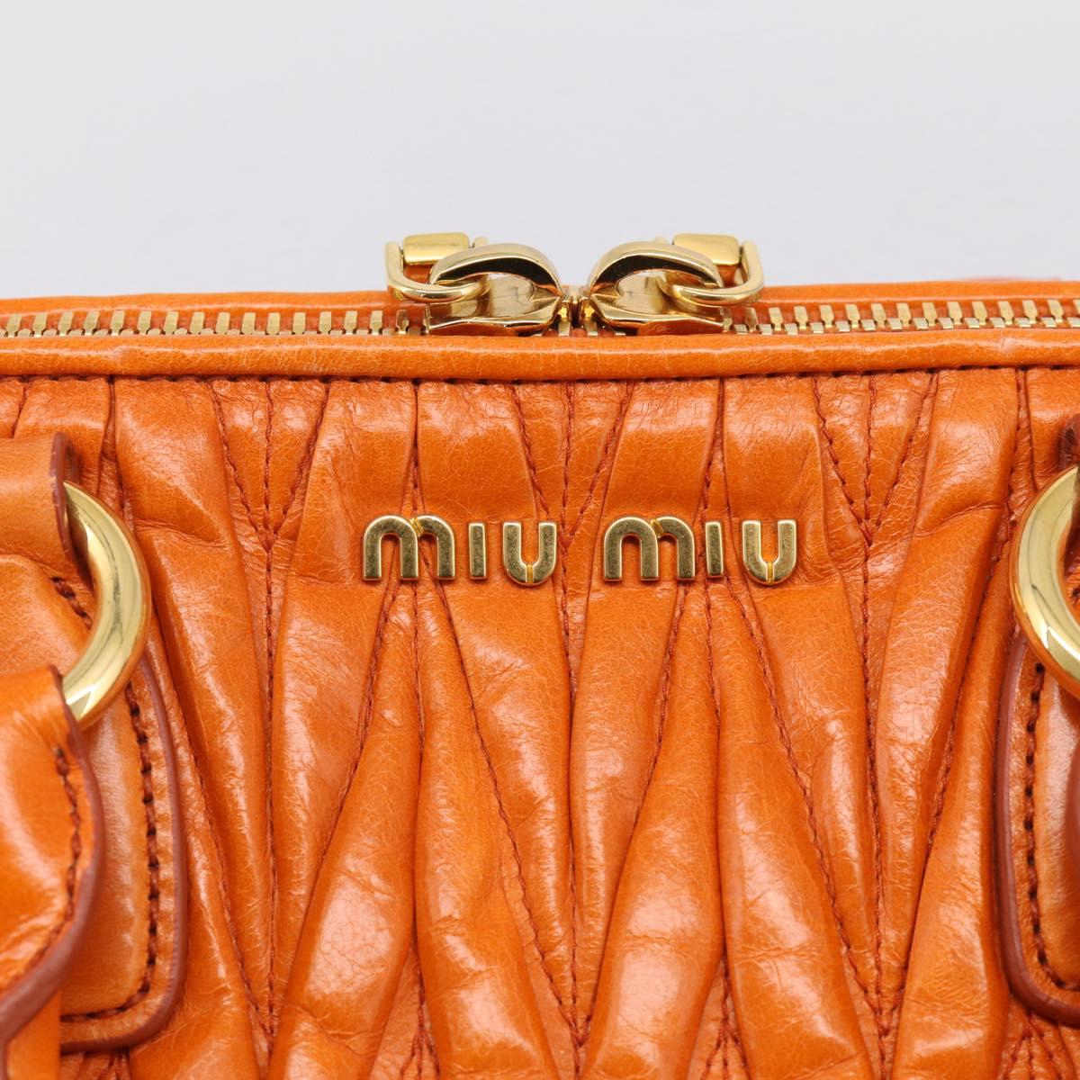 Miu Miu Matelasse Hand Bag Leather 2way Orange Gold Auth 167896A
