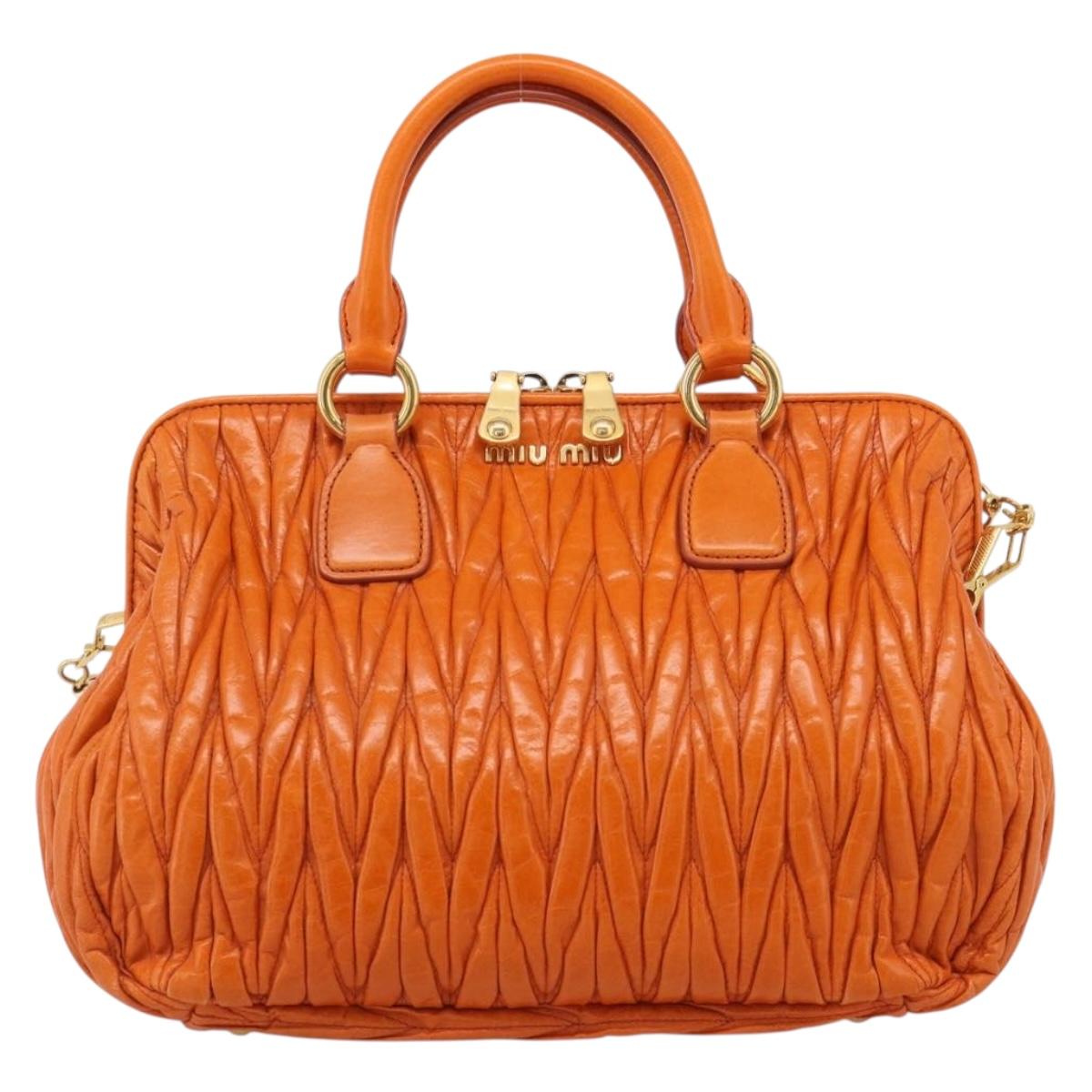 Miu Miu Matelasse Hand Bag Leather 2way Orange Gold Auth 167896A