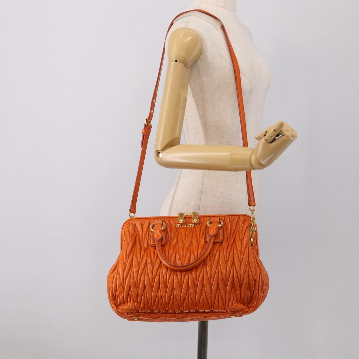 Miu Miu Matelasse Hand Bag Leather 2way Orange Gold Auth 167896A