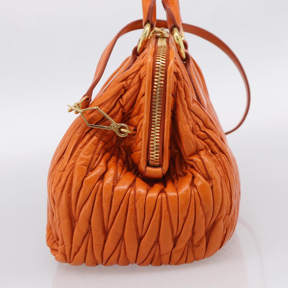 Miu Miu Matelasse Hand Bag Leather 2way Orange Gold Auth 167896A