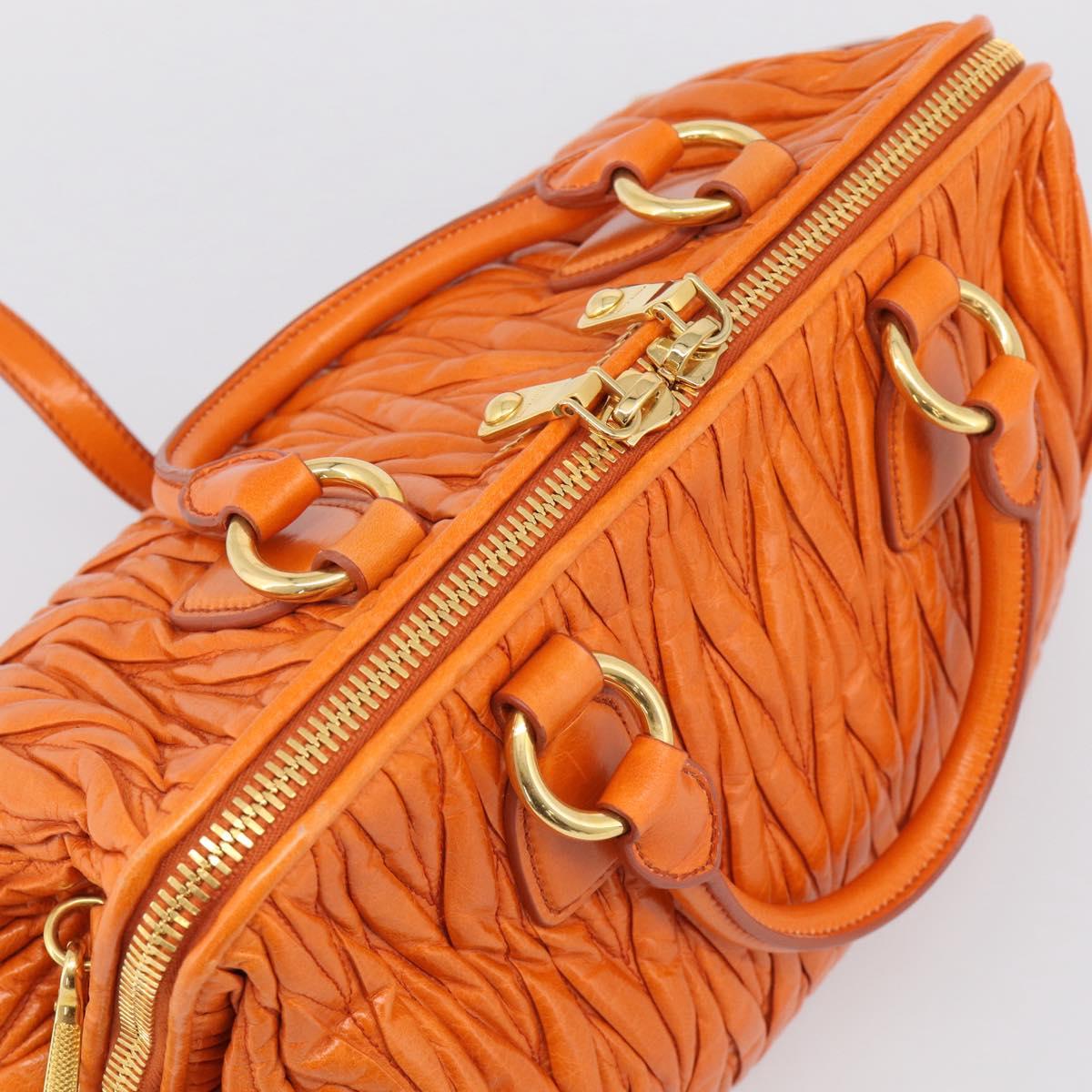 Miu Miu Matelasse Hand Bag Leather 2way Orange Gold Auth 167896A