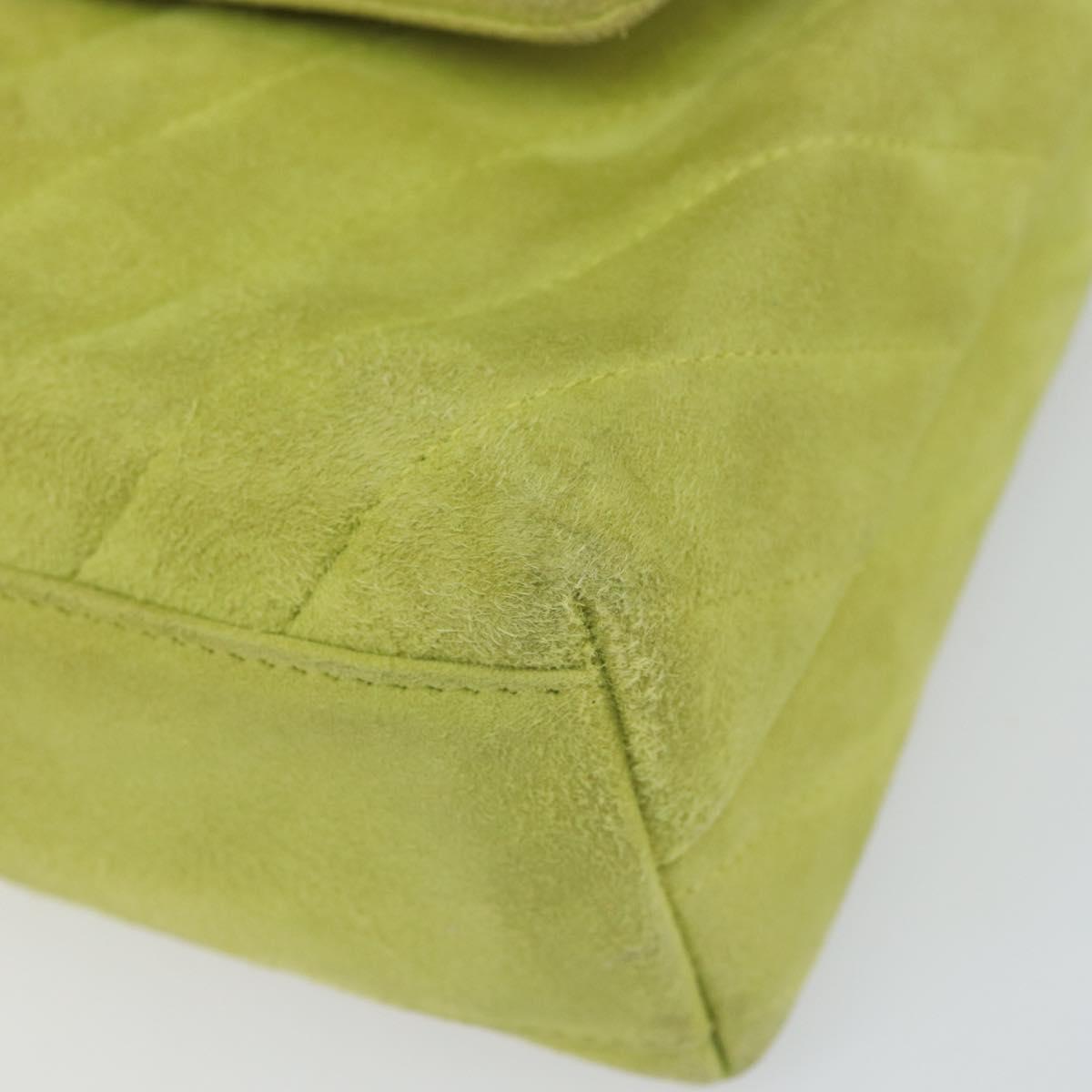 CHANEL V Stitch Shoulder Bag Suede Green Gold CC Auth 167900