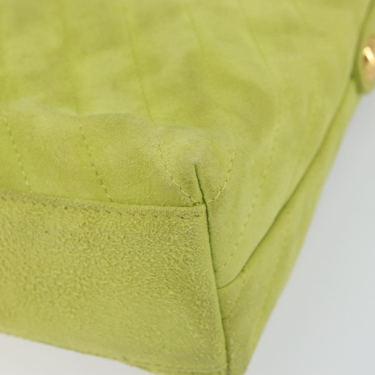 CHANEL V Stitch Shoulder Bag Suede Green Gold CC Auth 167900