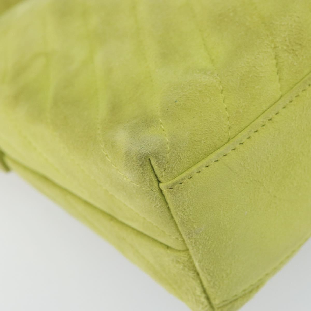 CHANEL V Stitch Shoulder Bag Suede Green Gold CC Auth 167900