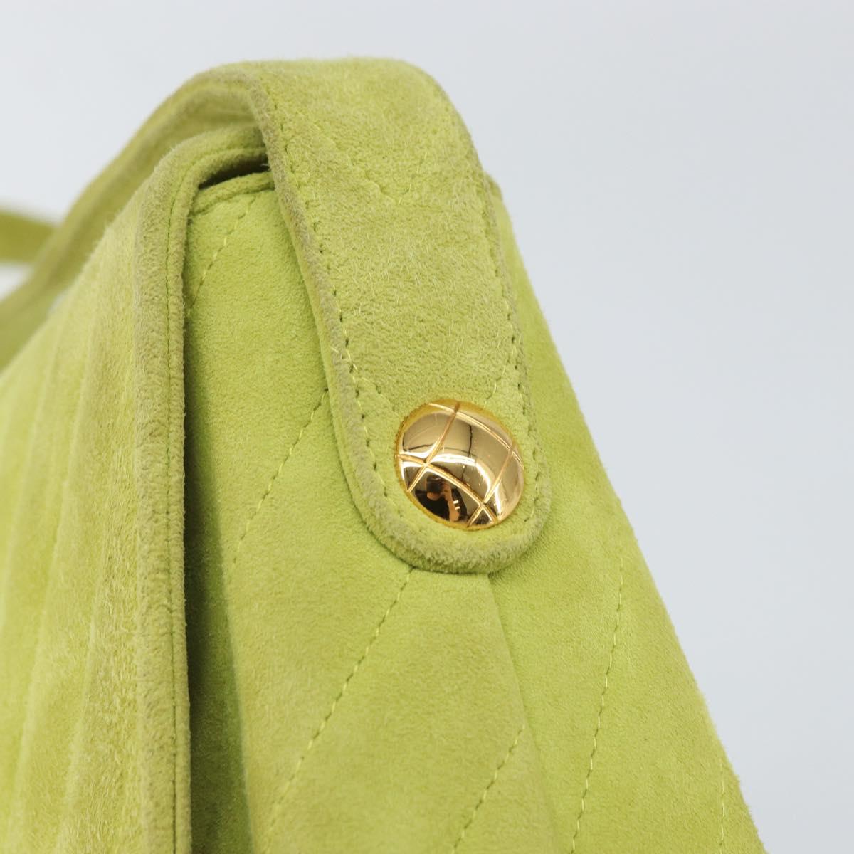 CHANEL V Stitch Shoulder Bag Suede Green Gold CC Auth 167900