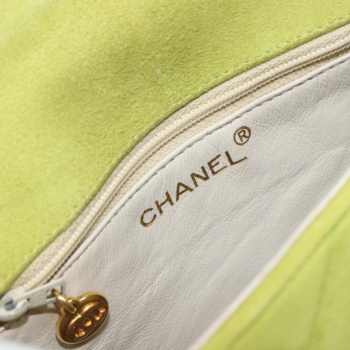 CHANEL V Stitch Shoulder Bag Suede Green Gold CC Auth 167900