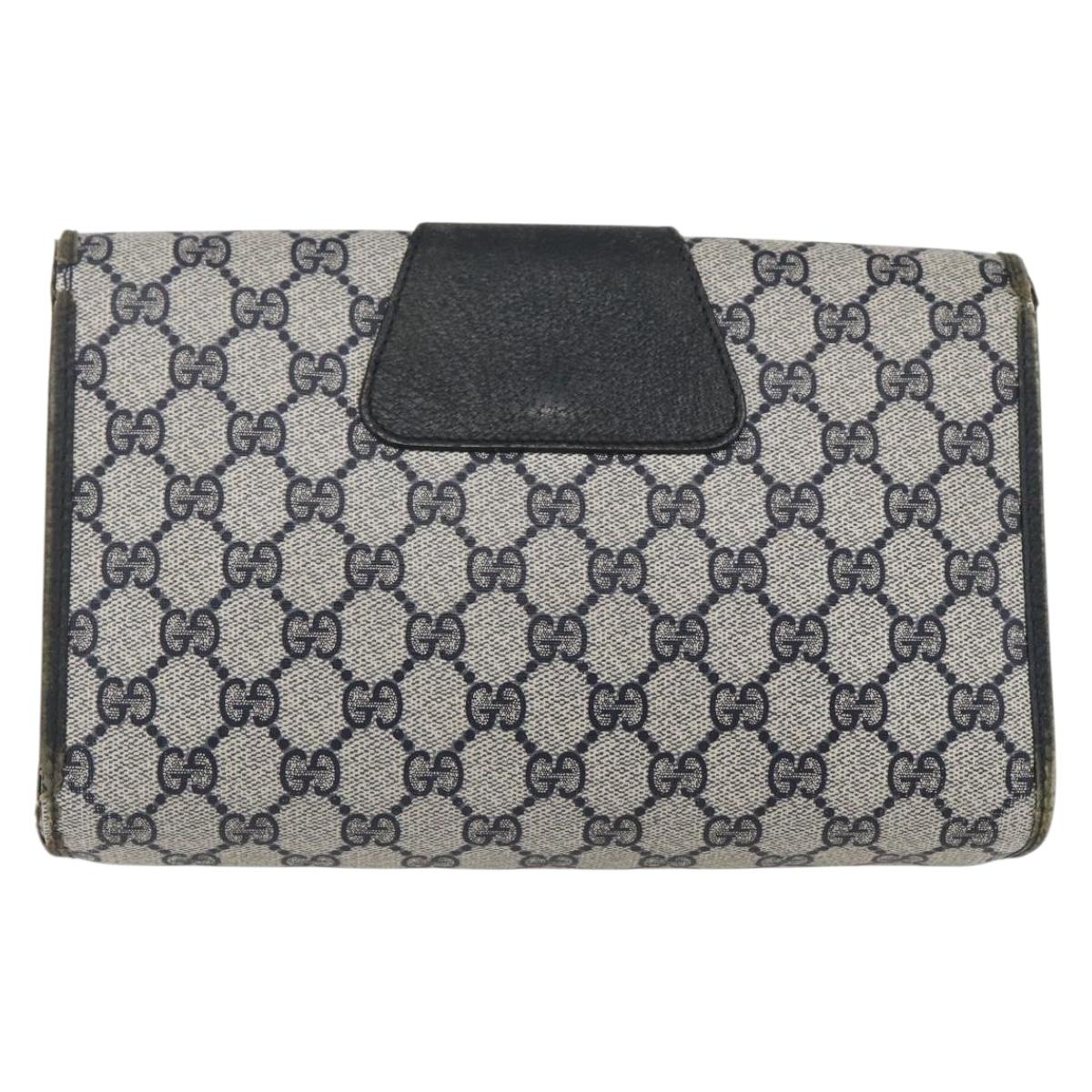 GUCCI GG Supreme Sherry Line Clutch Bag PVC Navy Gold 89 01 030 Auth 167905