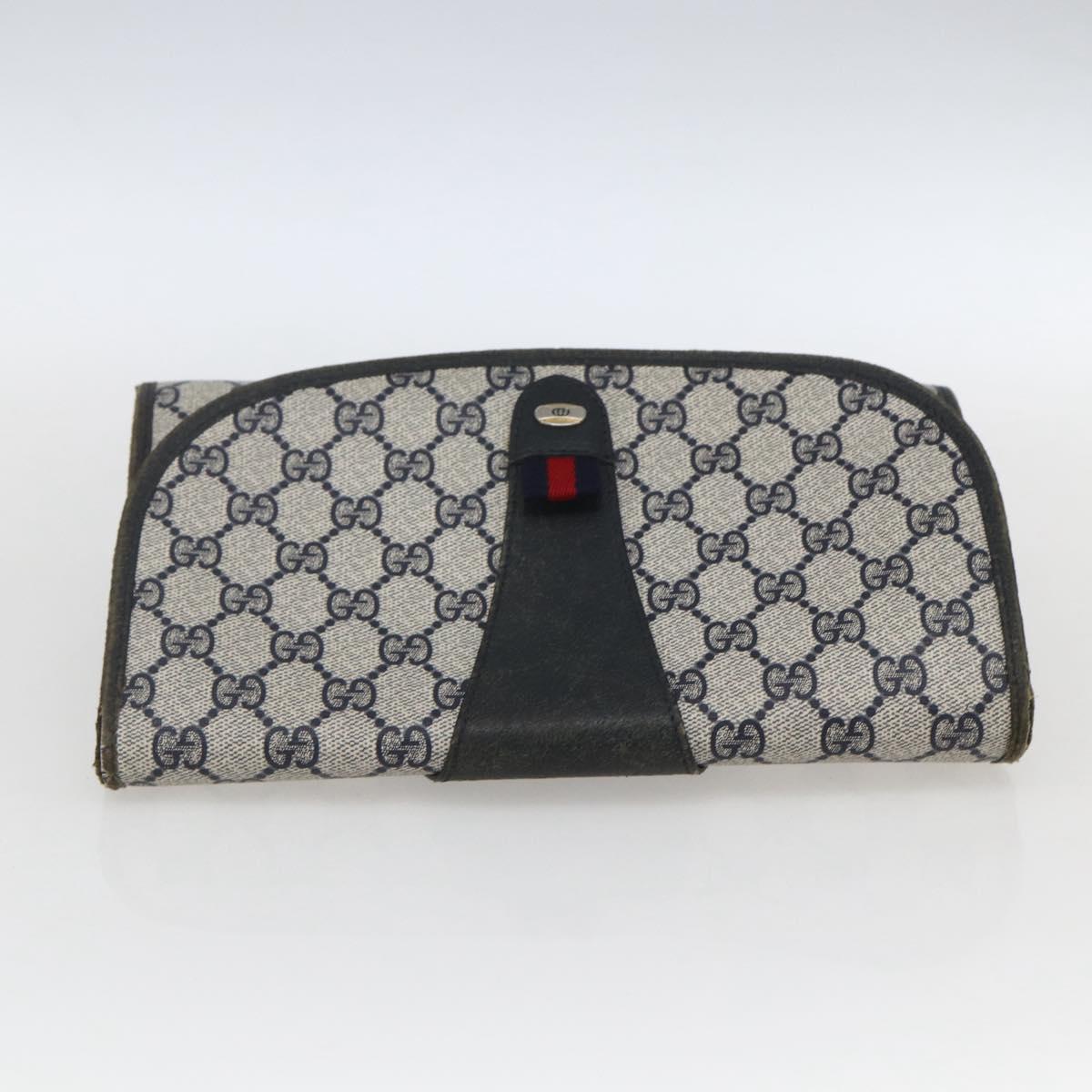 GUCCI GG Supreme Sherry Line Clutch Bag PVC Navy Gold 89 01 030 Auth 167905