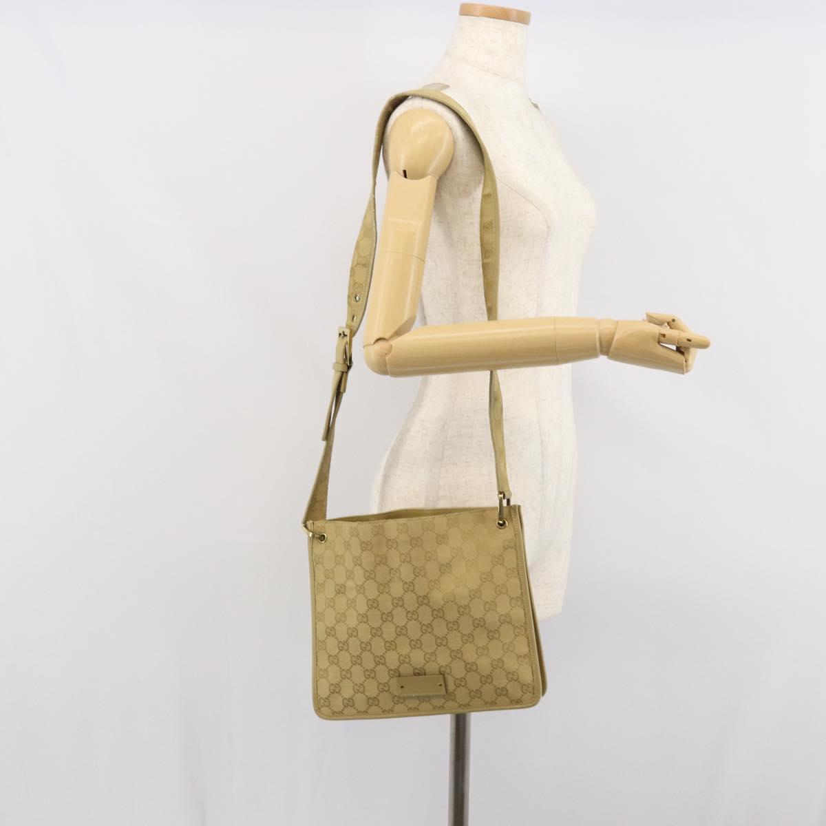 GUCCI GG Canvas Shoulder Bag Beige Gold 91762 Auth 167912