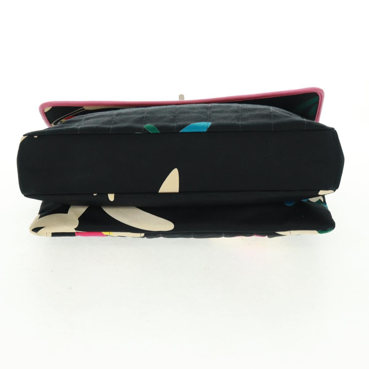 CHANEL 2.55 Chain Choco Bar Shoulder Bag Canvas Black Silver CC Auth 167915V