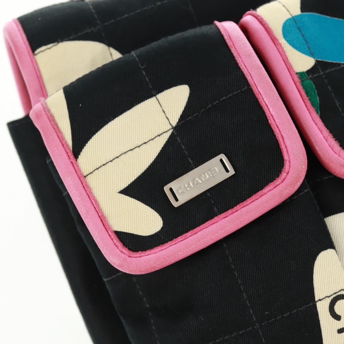 CHANEL 2.55 Chain Choco Bar Shoulder Bag Canvas Black Silver CC Auth 167915V