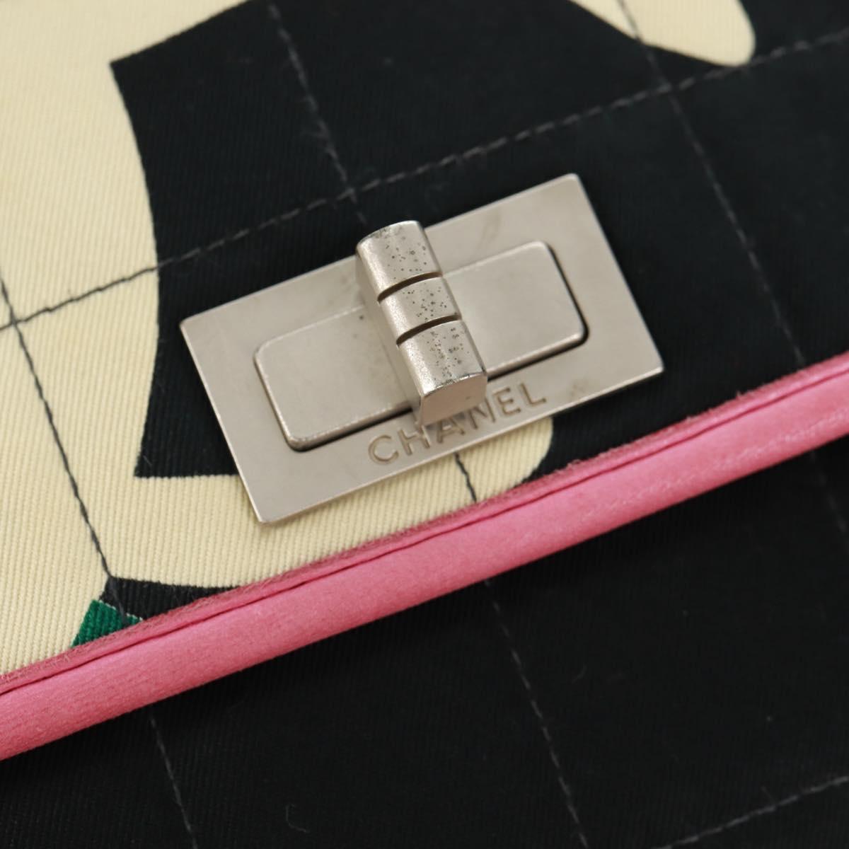 CHANEL 2.55 Chain Choco Bar Shoulder Bag Canvas Black Silver CC Auth 167915V