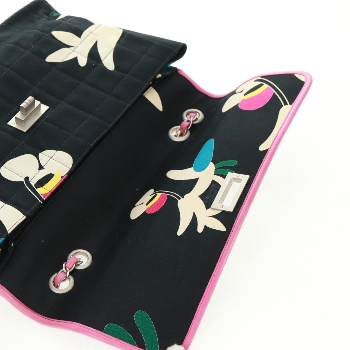 CHANEL 2.55 Chain Choco Bar Shoulder Bag Canvas Black Silver CC Auth 167915V