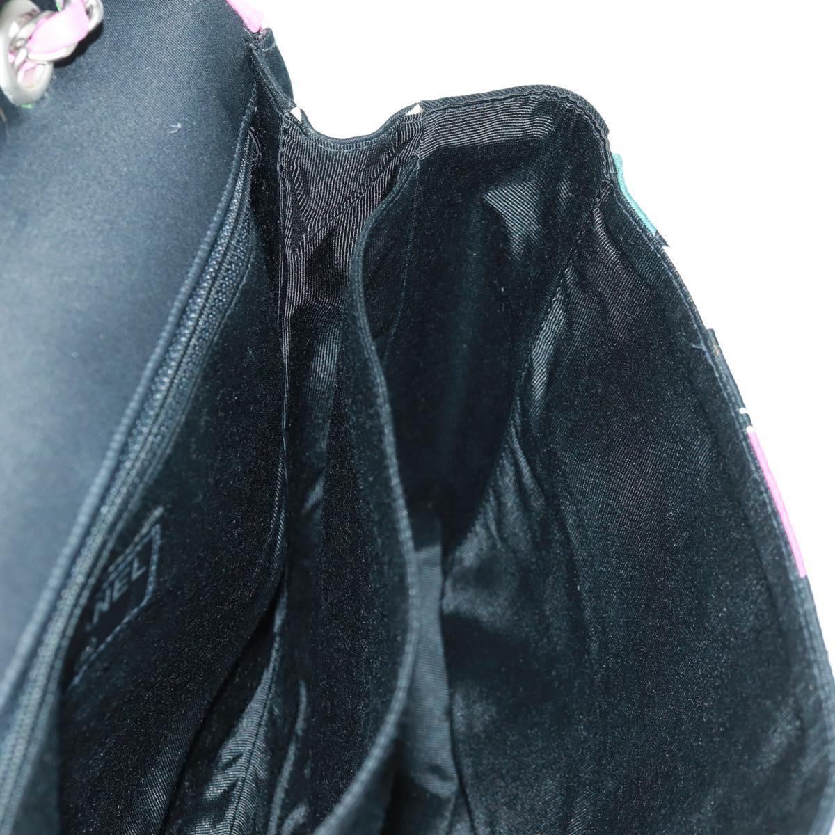 CHANEL 2.55 Chain Choco Bar Shoulder Bag Canvas Black Silver CC Auth 167915V