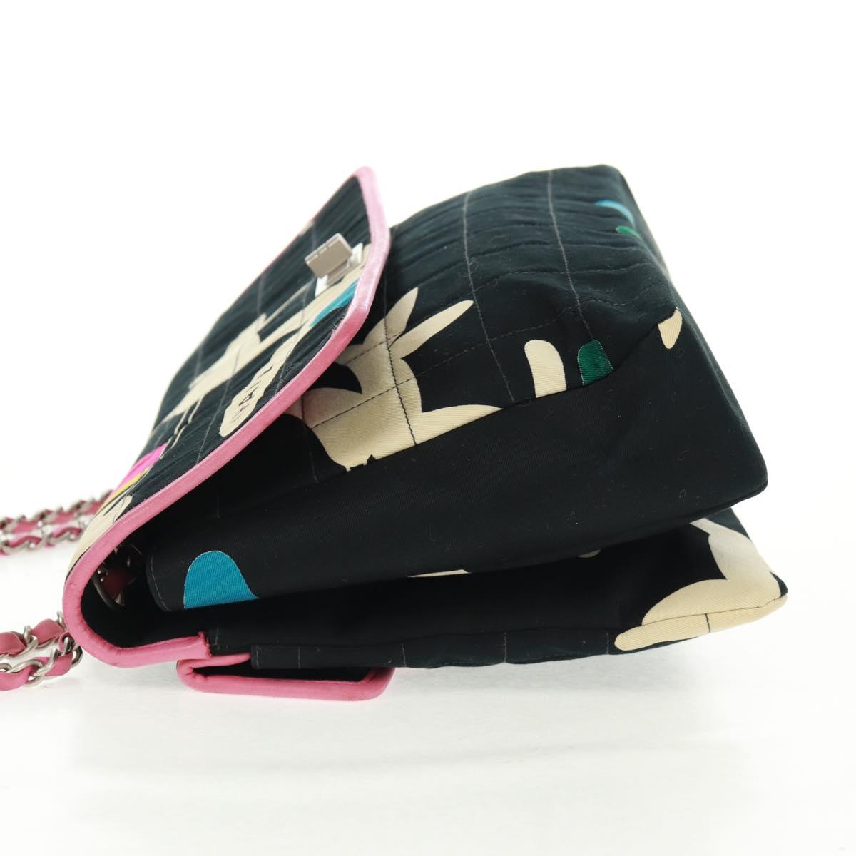 CHANEL 2.55 Chain Choco Bar Shoulder Bag Canvas Black Silver CC Auth 167915V