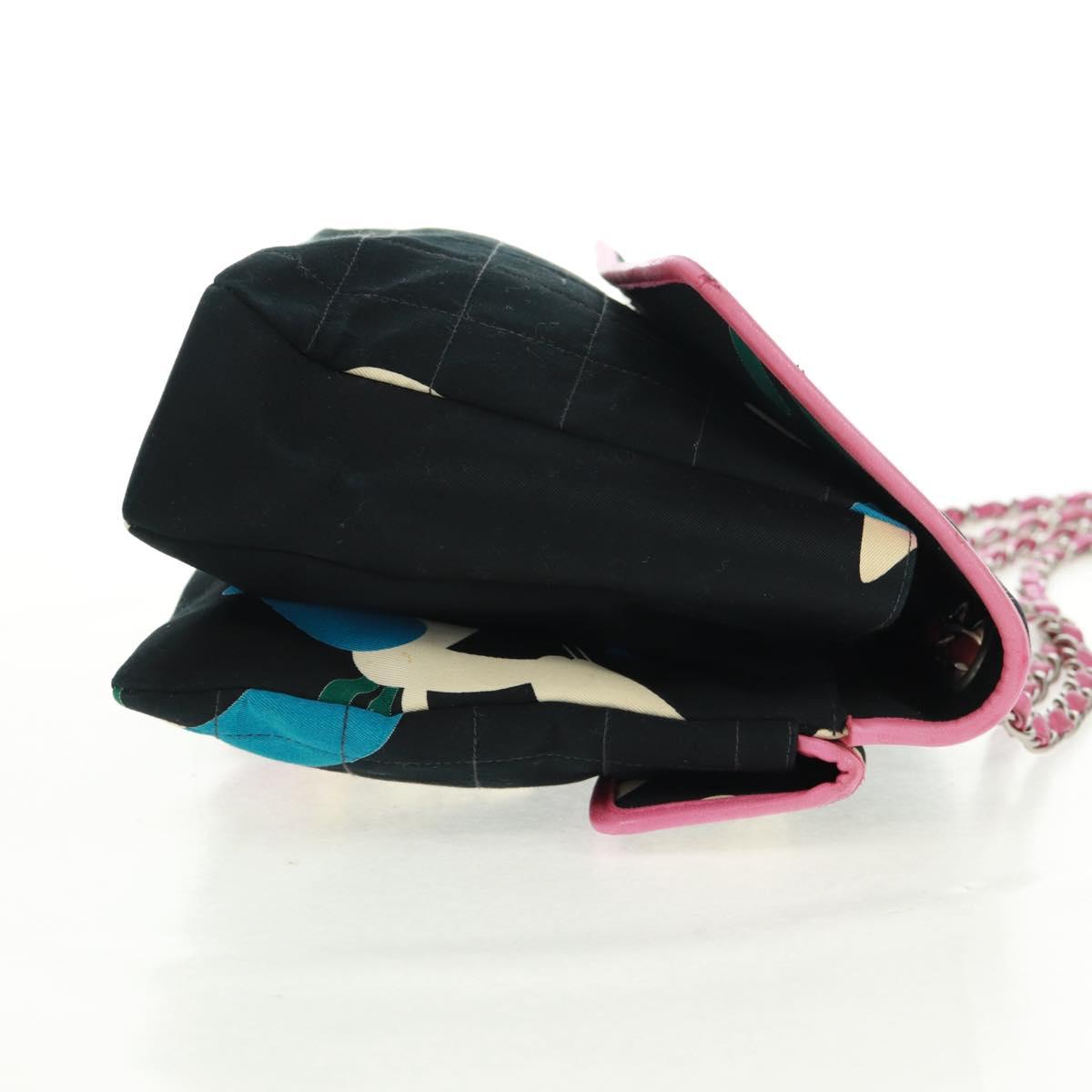 CHANEL 2.55 Chain Choco Bar Shoulder Bag Canvas Black Silver CC Auth 167915V