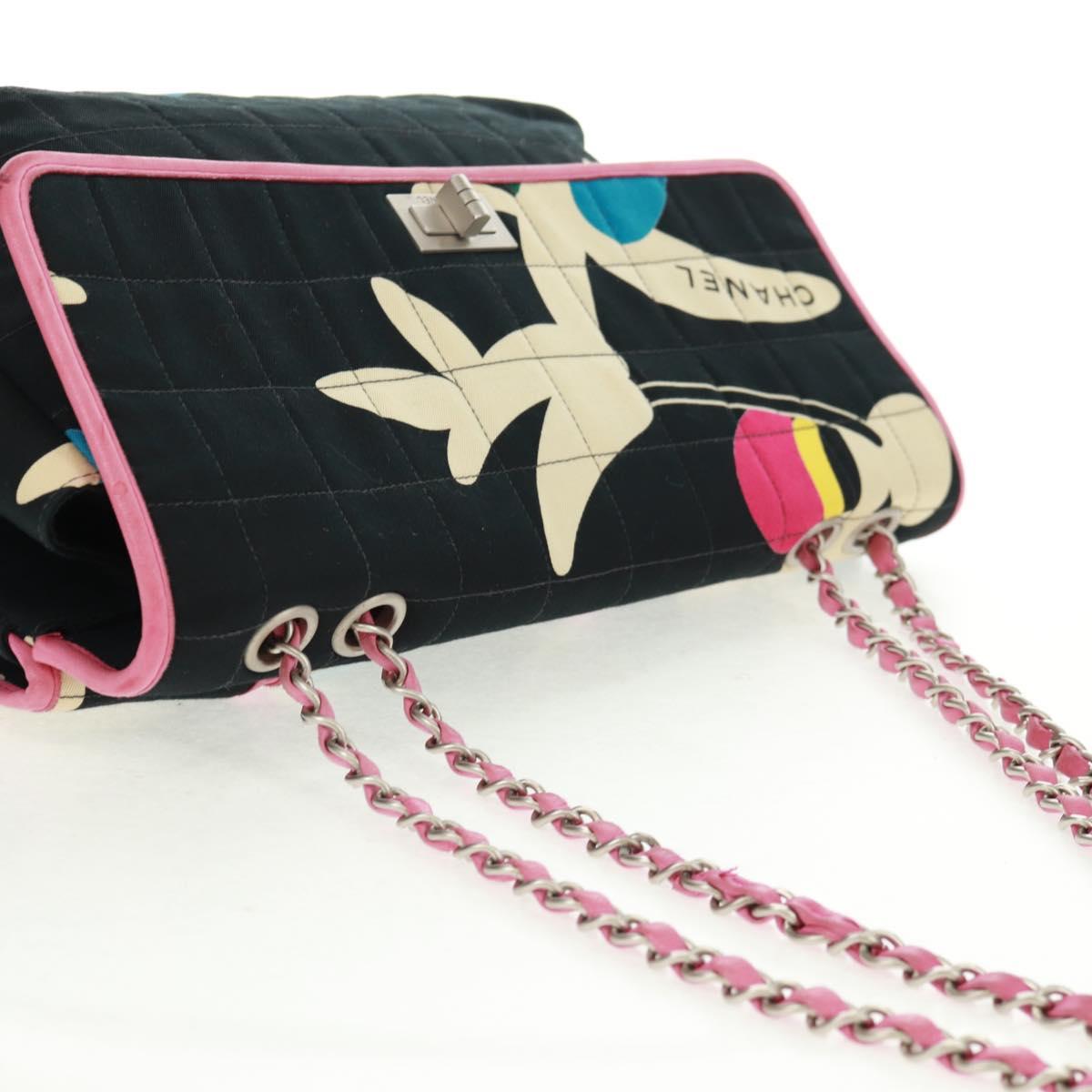 CHANEL 2.55 Chain Choco Bar Shoulder Bag Canvas Black Silver CC Auth 167915V