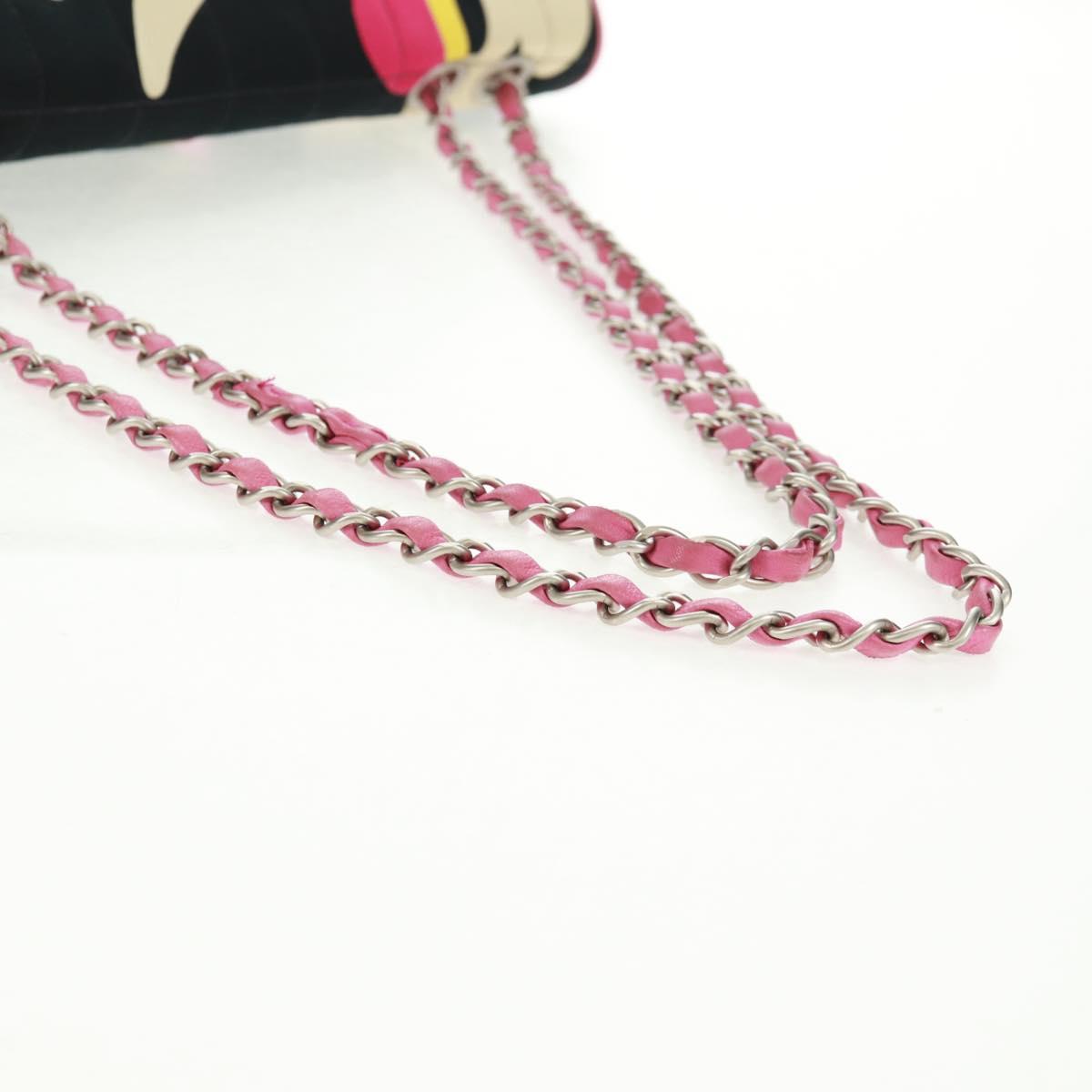 CHANEL 2.55 Chain Choco Bar Shoulder Bag Canvas Black Silver CC Auth 167915V