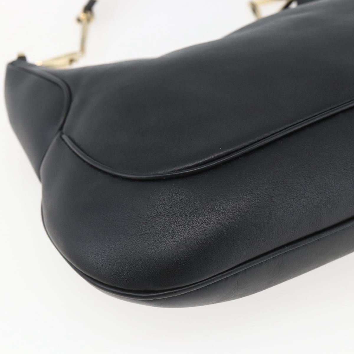 Salvatore Ferragamo Chain Shoulder Bag Leather Black Gold Auth 167918