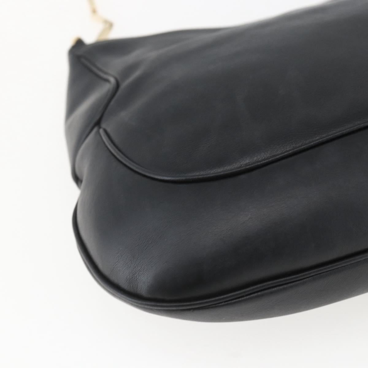 Salvatore Ferragamo Chain Shoulder Bag Leather Black Gold Auth 167918