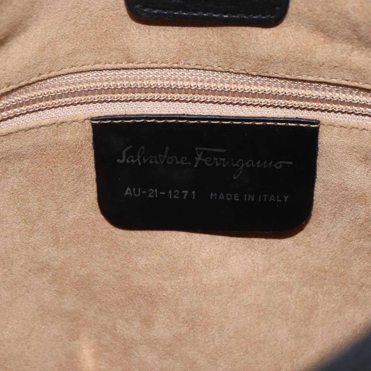 Salvatore Ferragamo Chain Shoulder Bag Leather Black Gold Auth 167918