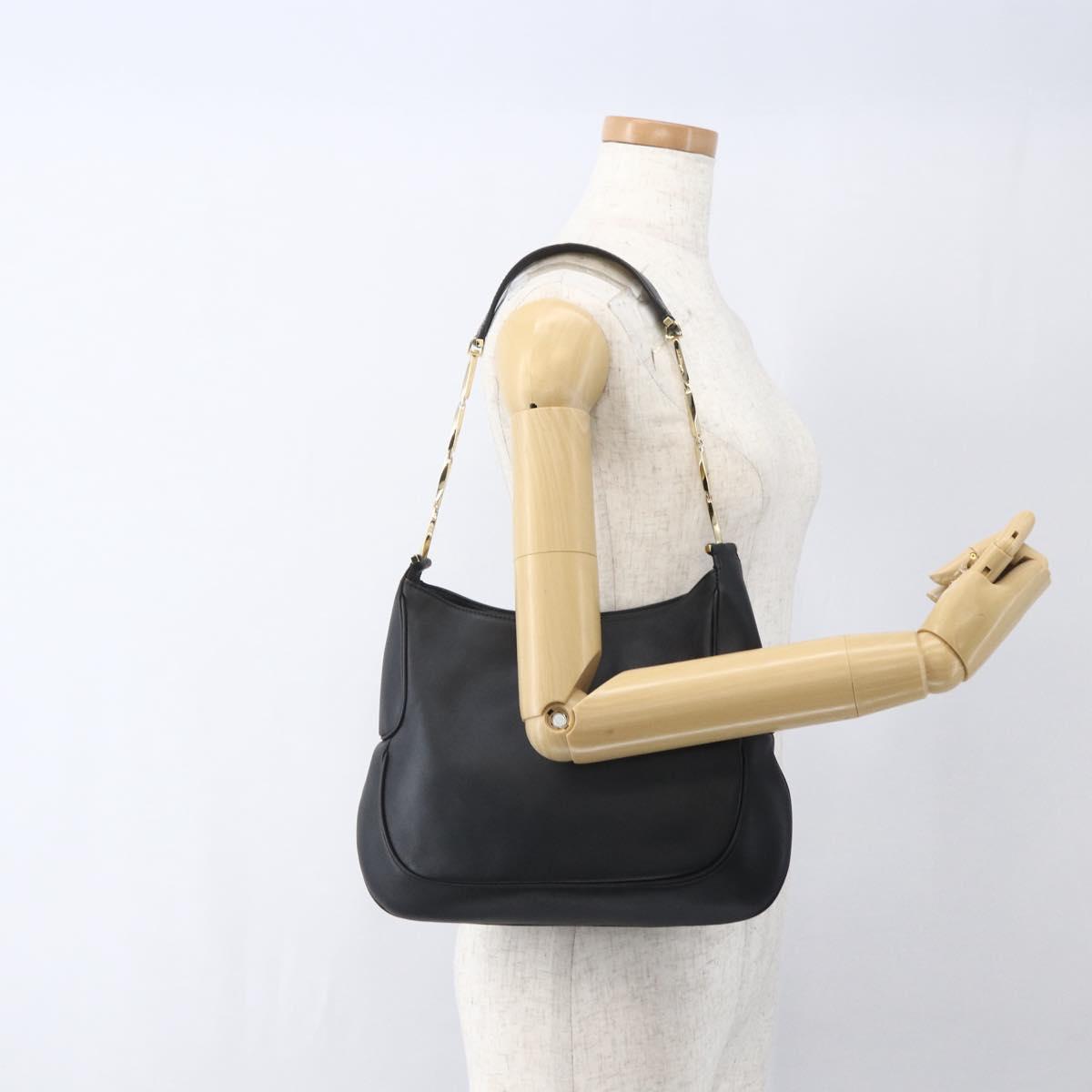 Salvatore Ferragamo Chain Shoulder Bag Leather Black Gold Auth 167918
