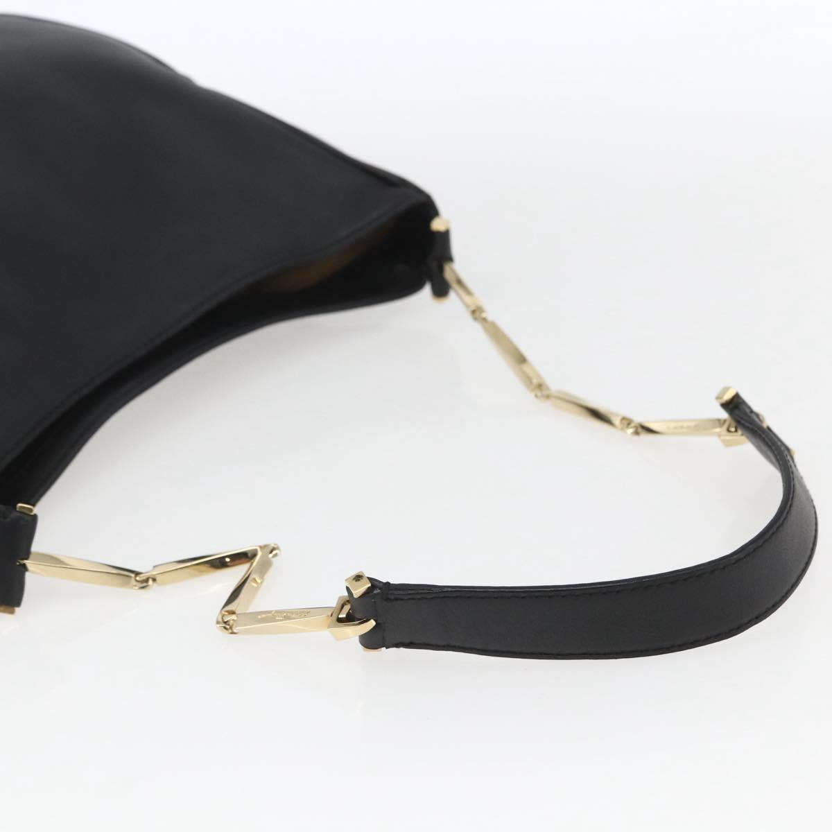 Salvatore Ferragamo Chain Shoulder Bag Leather Black Gold Auth 167918