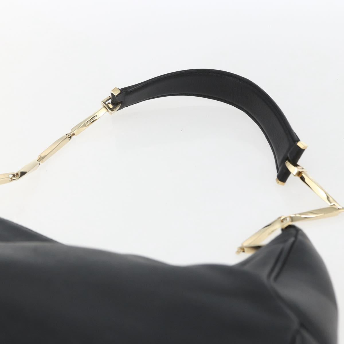 Salvatore Ferragamo Chain Shoulder Bag Leather Black Gold Auth 167918