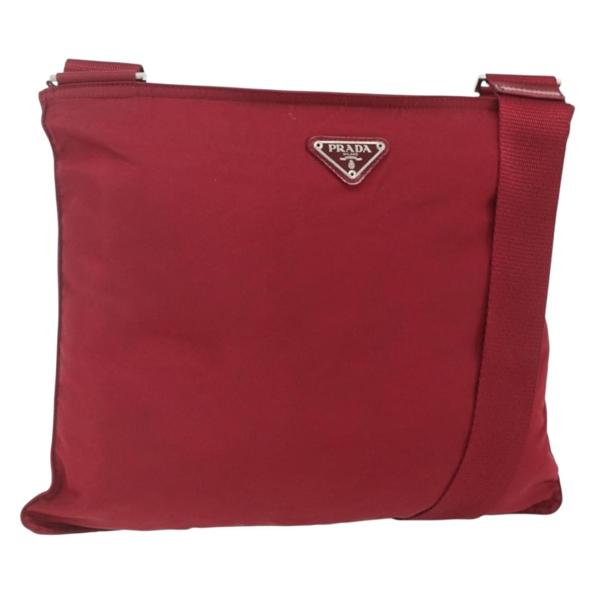 PRADA Shoulder Bag Nylon Red Silver Auth 167920