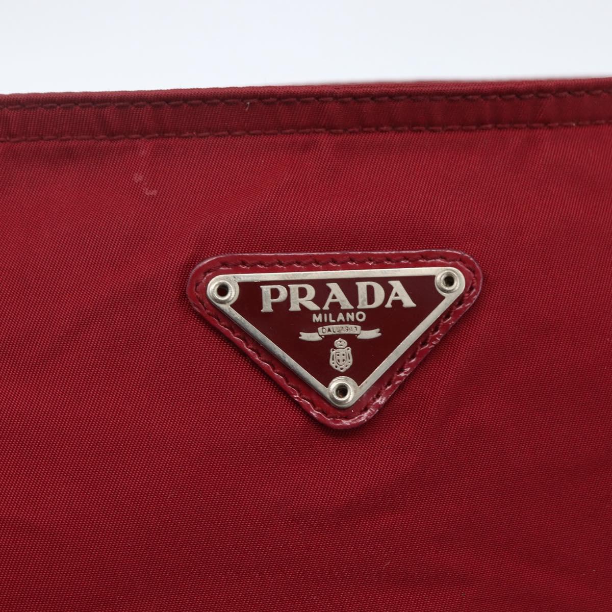 PRADA Shoulder Bag Nylon Red Silver Auth 167920