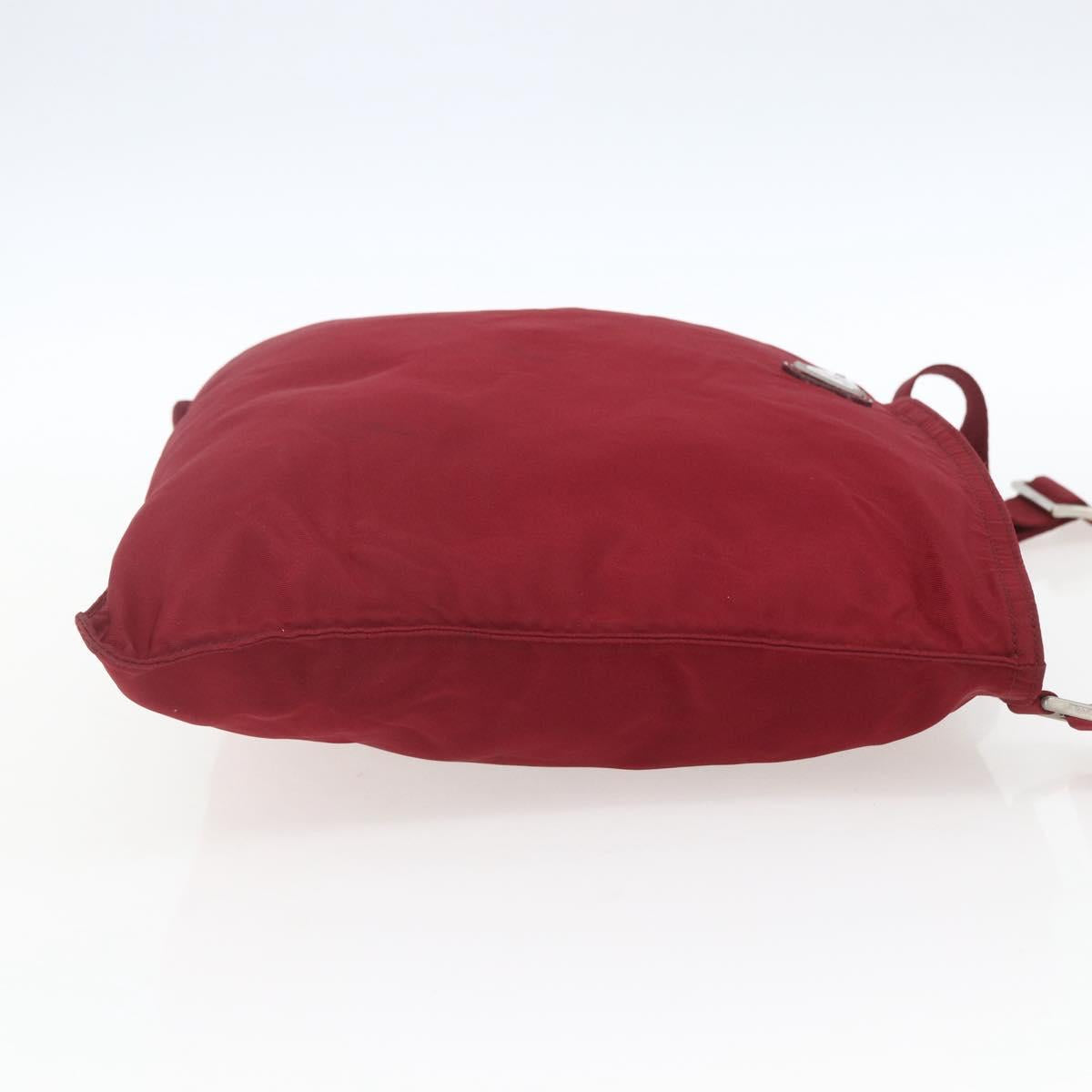 PRADA Shoulder Bag Nylon Red Silver Auth 167920