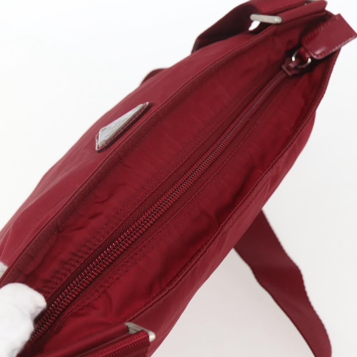 PRADA Shoulder Bag Nylon Red Silver Auth 167920