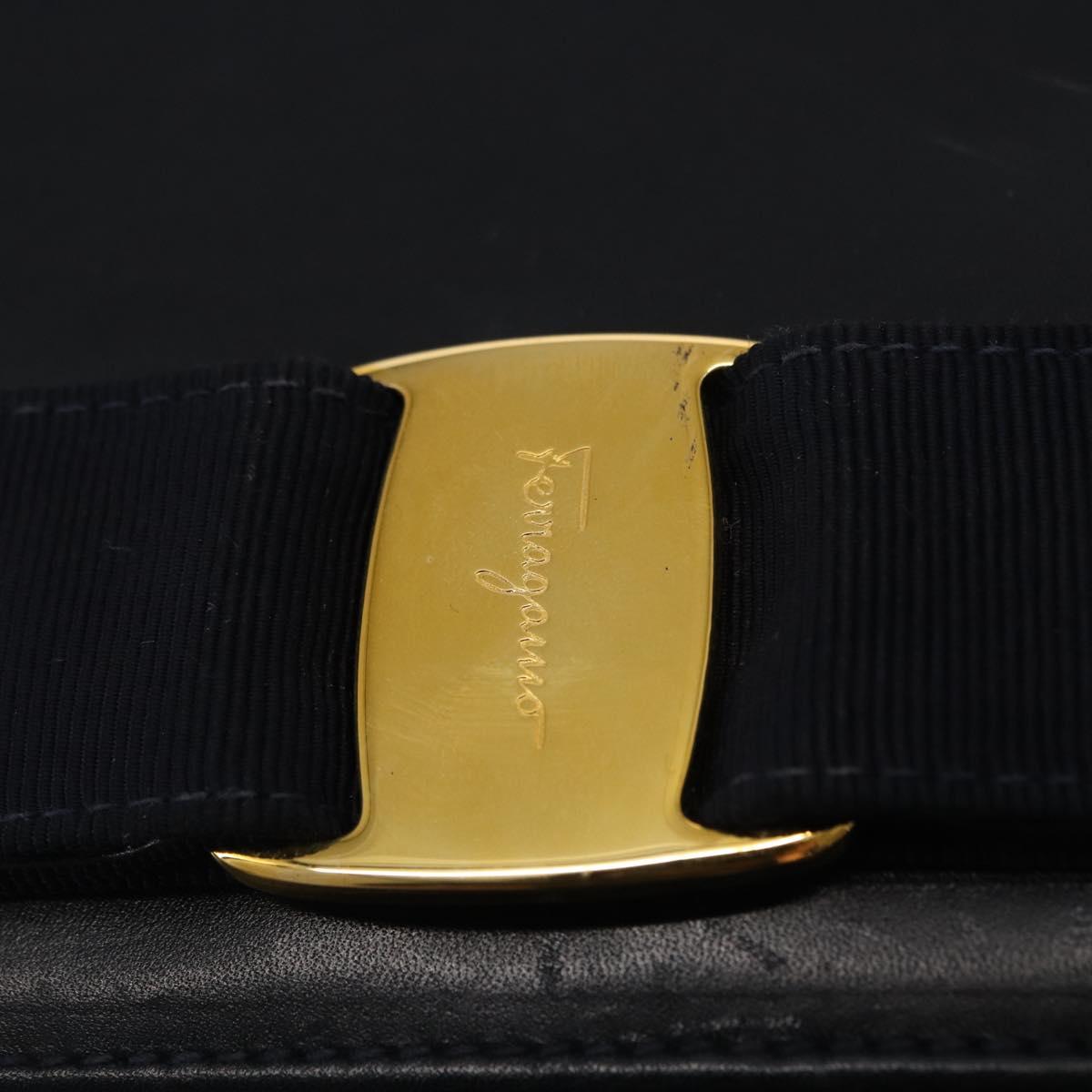 Salvatore Ferragamo Vala Shoulder Bag Leather Navy Gold Auth 167921