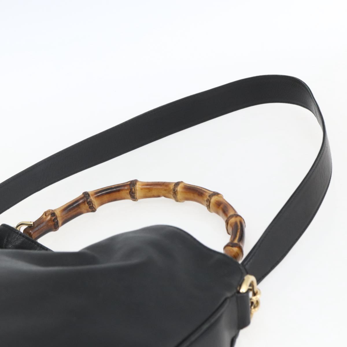 GUCCI Bamboo Shoulder Bag Leather 2way Black Gold 001 1577 Auth 167922
