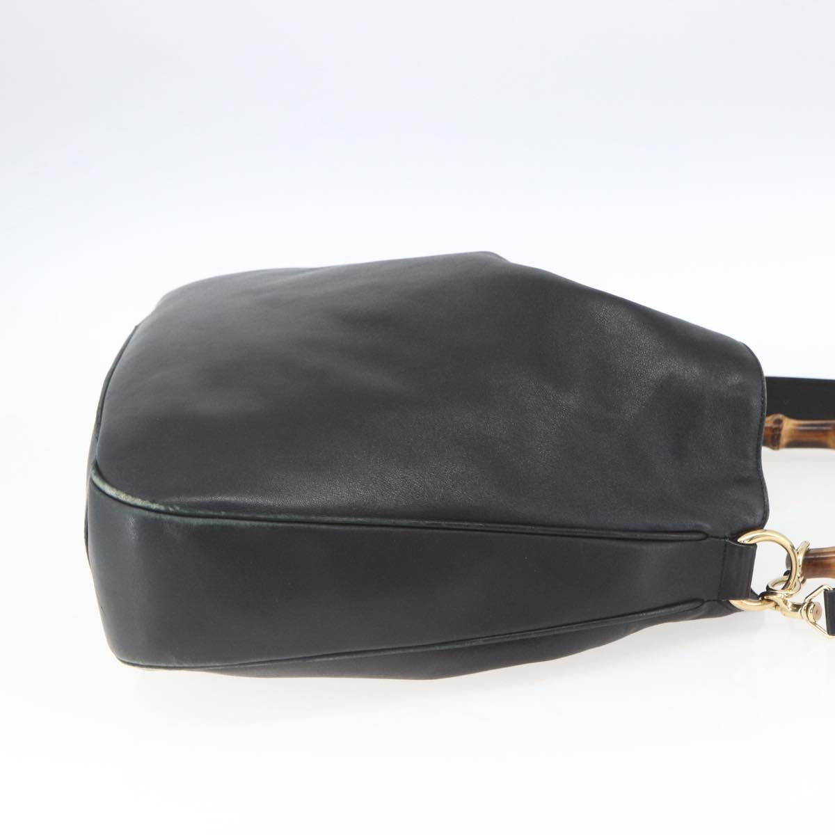 GUCCI Bamboo Shoulder Bag Leather 2way Black Gold 001 1577 Auth 167922