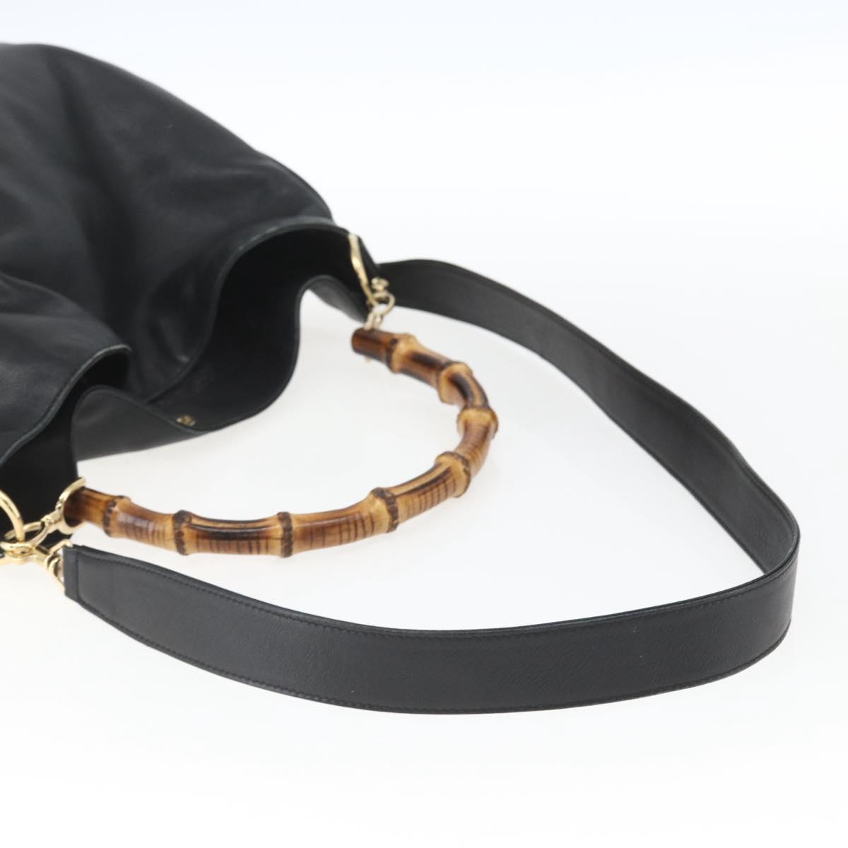 GUCCI Bamboo Shoulder Bag Leather 2way Black Gold 001 1577 Auth 167922