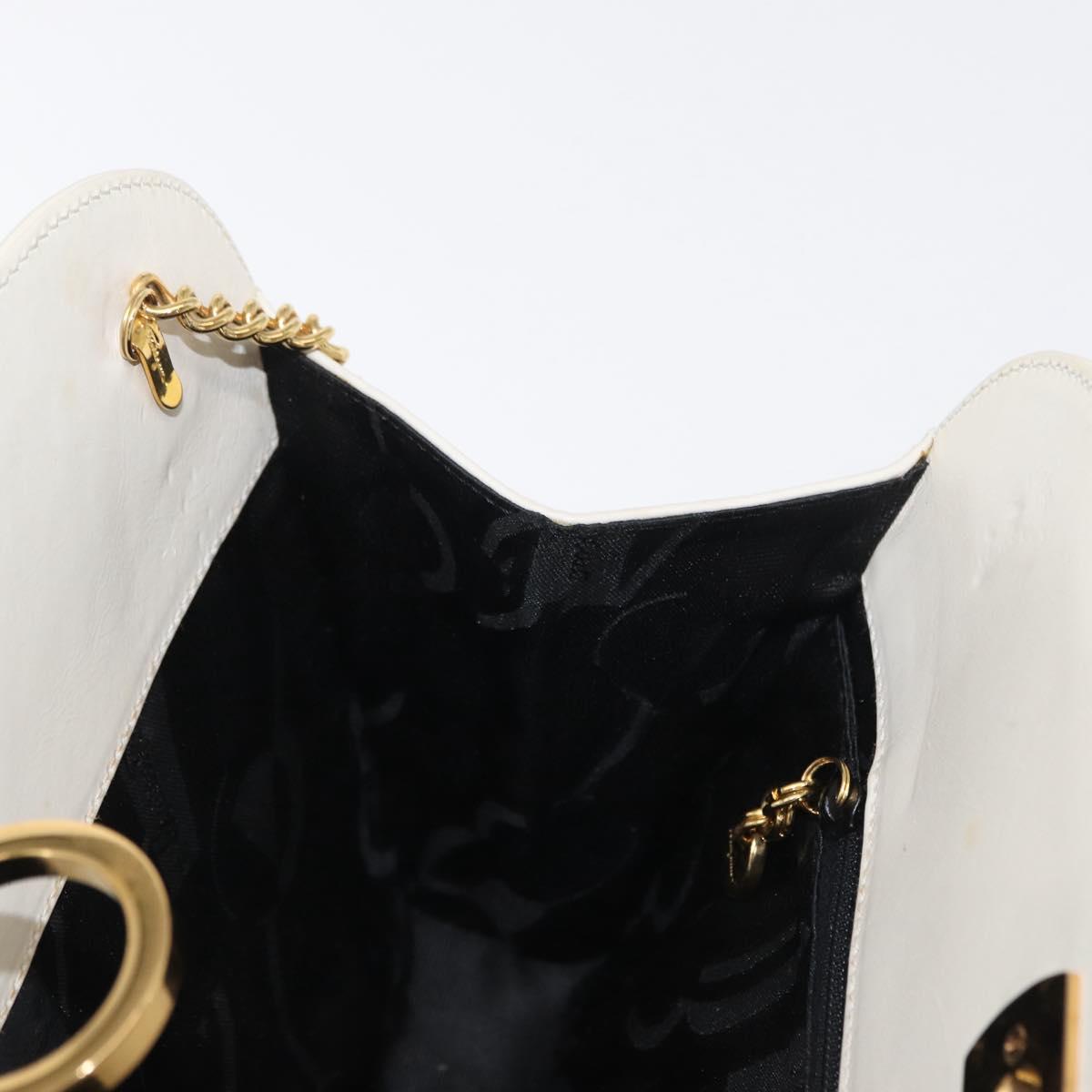 Salvatore Ferragamo Gancini Chain Shoulder Bag Leather White Gold Auth 167924