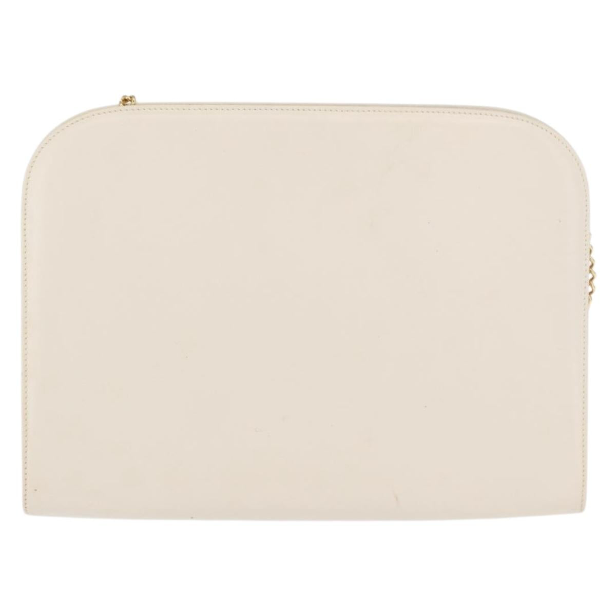 Salvatore Ferragamo Gancini Chain Shoulder Bag Leather White Gold Auth 167924